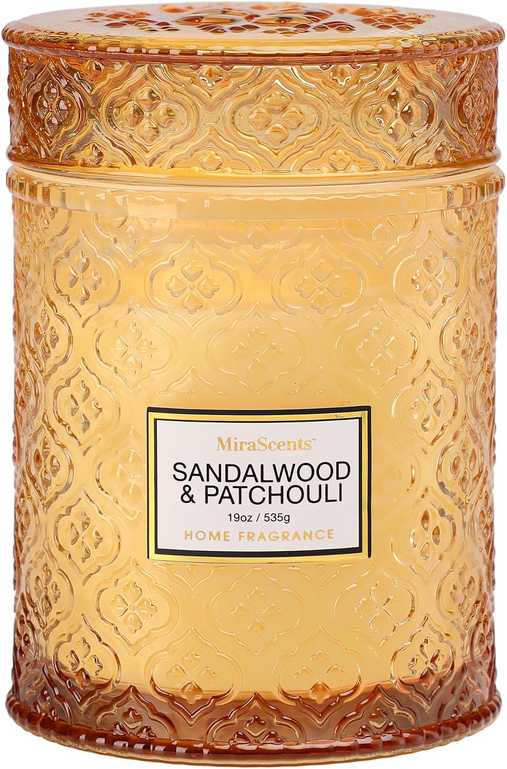 Sandalwood & Patchouli Candle, Luxury Decorative Glass Candle 19oz, Soy Wax Scented Gift for Women, Elegant Home Fragrance