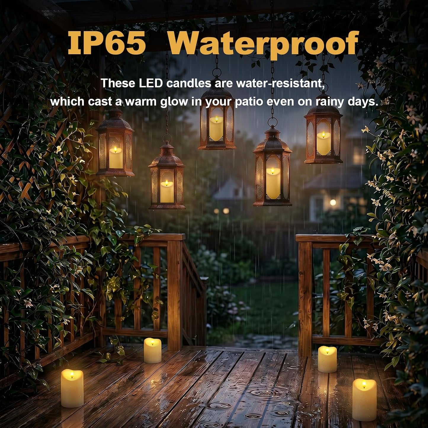 Amagic IP65 Waterproof Outdoor Flameless Candles with Remote, LED Candles Battery Operated with Timer, Flickering Fake Pillar Candle for Outside Patio Yard Decor, Dark Ivory, D3 X H4 5" 6" 8" 8"