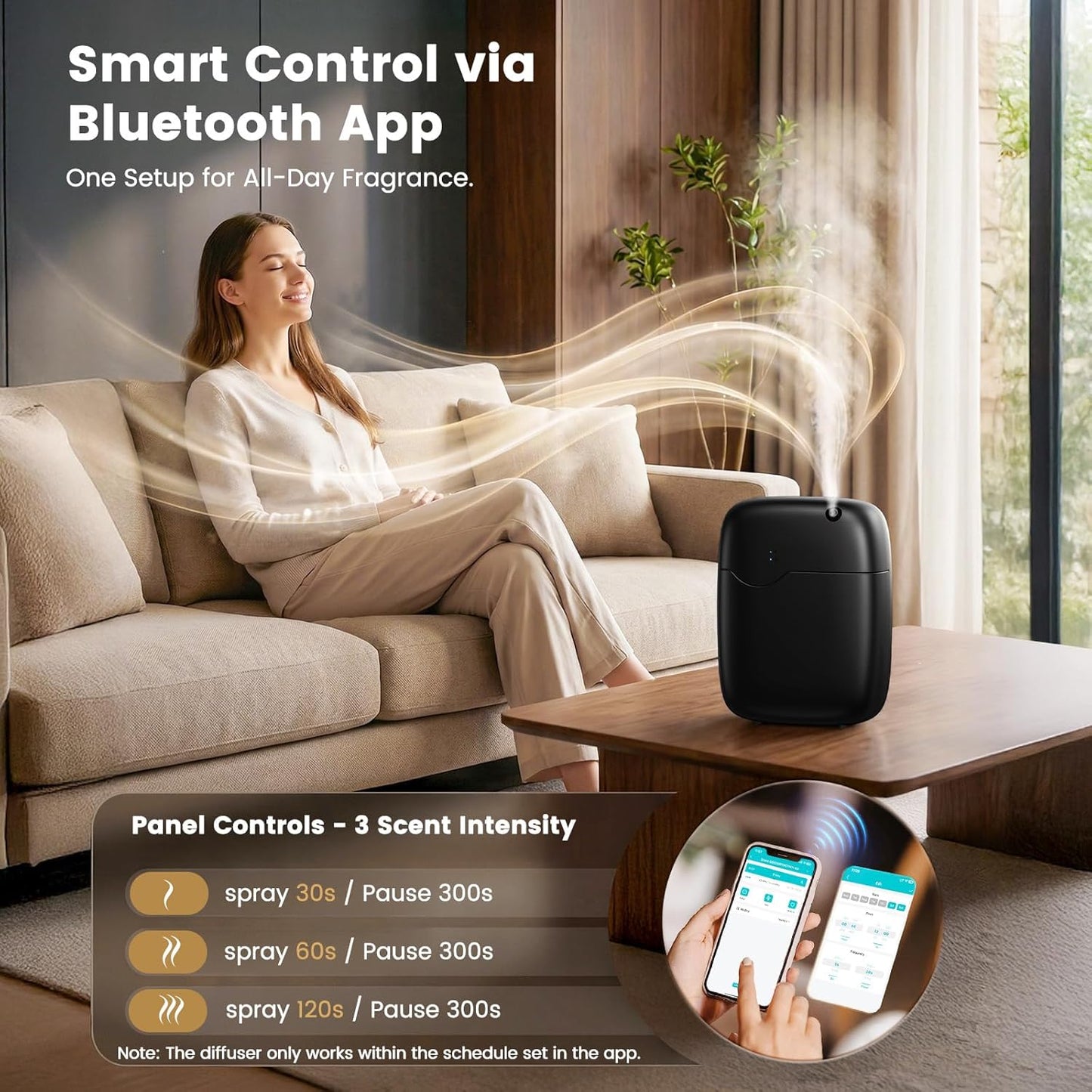XEITIN Waterless Essential Oil Diffuser - Whole-Home Scent, Cold Air Diffuser Up to 3000sq.ft for Large Home Office Hotel Spa, Adjustable Intensity & Time, App+Panel Control, Quiet Wall Amount, 400ml
