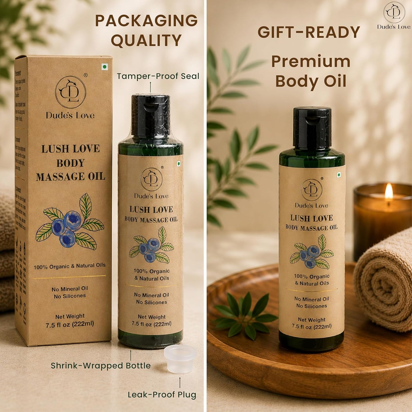 Lush Love Massage Oil | Lime & Juniper Berry Essential Oils | 100% Natural & Organic | No Mineral Oil, No Silicones | Non-Greasy Body Oil | Massage, MOISTURISE, Recover | 7.5 fl oz (222ml)