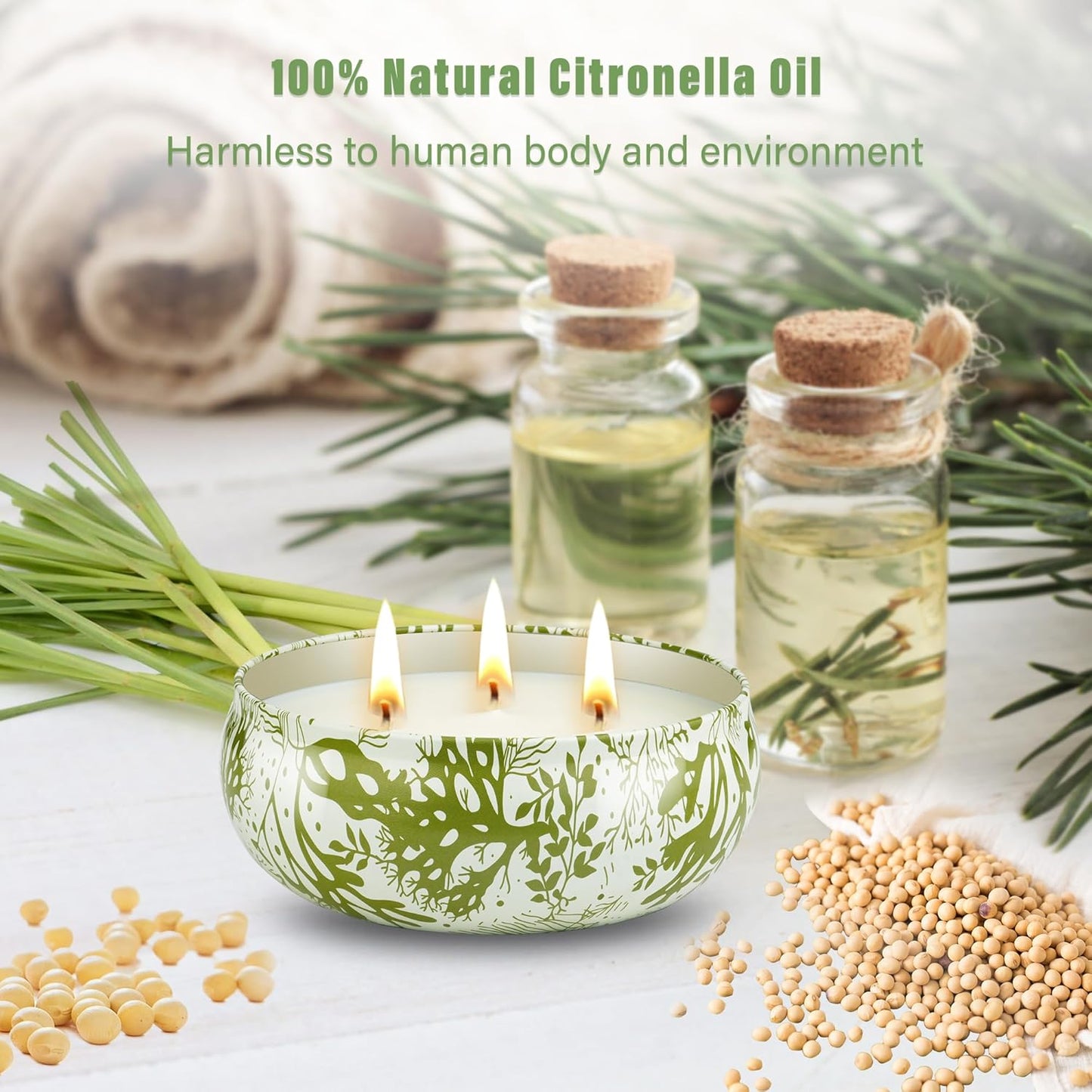 3 x 12oz Citronella Candle Outdoor 3 Wick Soy Wax Citronella Candle Set Jar Candle Up to 240hrs Burning Outdoor Candles Home Garden Yard Balcony Summer Camping