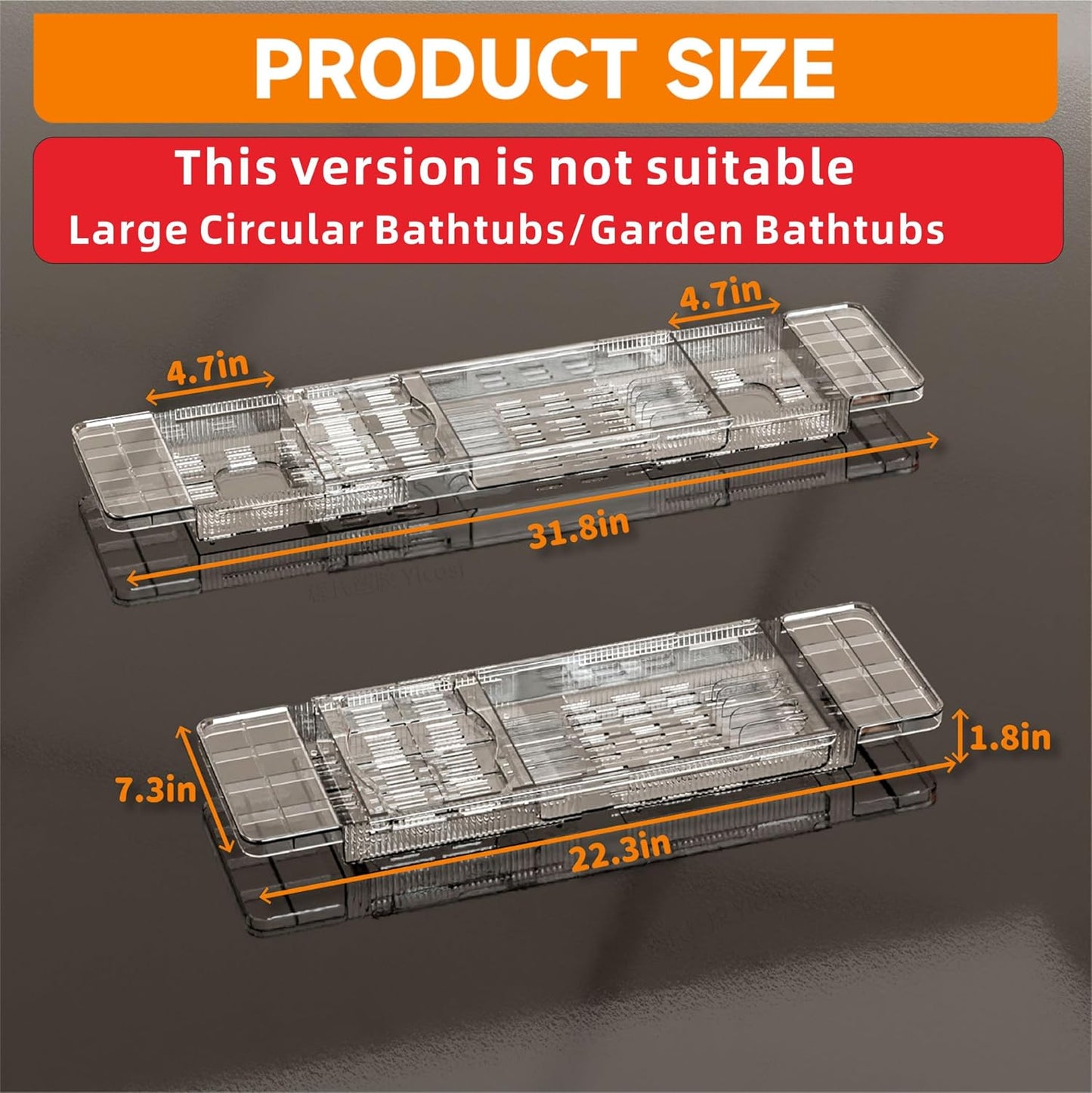 Yieach Luxury Tub Tray for Bathtub Expandable,Clear Bath Shelf Over Tub and Acrylic Bathtub Tray,Plastic Bath Board & Table,Bath Caddy Tray & Accessories for Mothers,Mom and Women Relaxing Spa Gifts