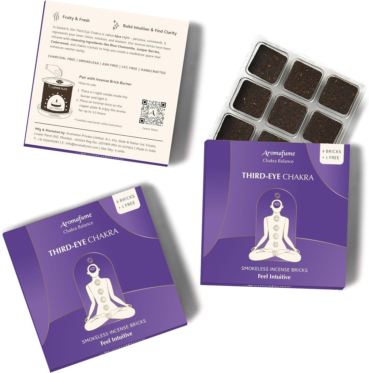 Third Eye Chakra Incense Brick Refill by Aromafume | 3 Trays x 9 Bricks | Ajna | Smokeless Incense Set for Chakra Balance | Rose & Juniper Extracts | Yoga & Meditation Gifts | Non-Toxic