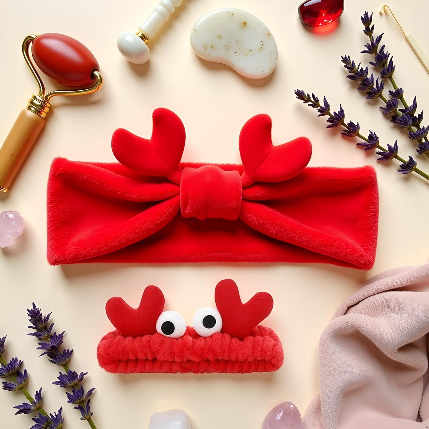 Red Crab Face Wash Headband Cute Soft Facial Makeup Hair Band Elastic Head Band Creative Hair Accessorie for Women Skincare Shower