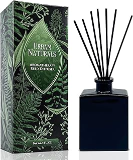 Urban Naturals Balsam Forest Reed Diffuser Oil Set – Fraser Fir, Evergreen, Pine, Woodsy Cedar and Sandalwood – 5 Ounce Sleek Black Rectangular Refillable Glass Bottle – Made in the USA