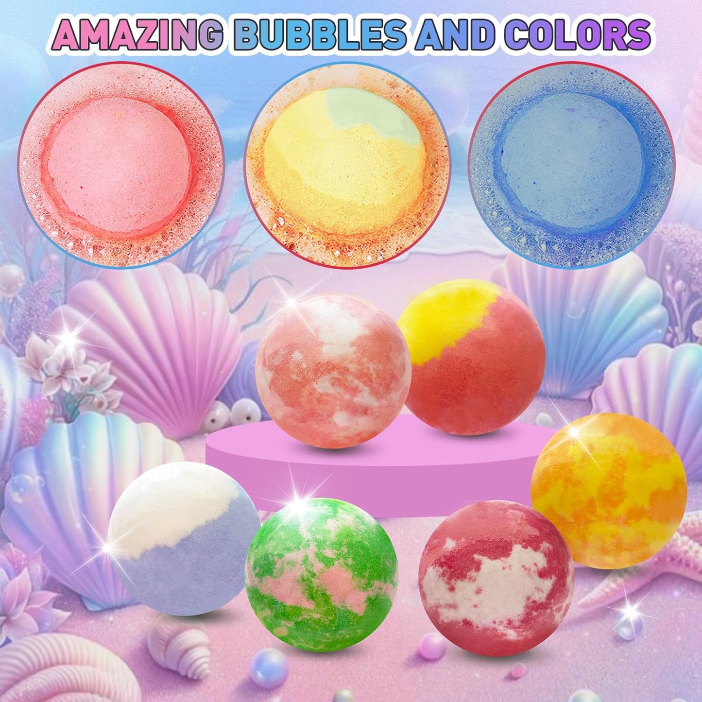Bath Bombs for Kids with Surprise Inside, 12pcs Kids Bath Bombs with Mermaid Toys Gift Set for Girls, Shea & Coco Butter Dry Skin Moisturize, Birthday Easter Gifts Spa Bath Ball with Bath Toy Fun