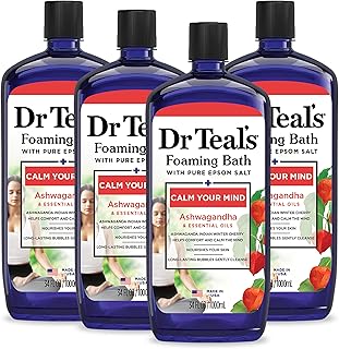 Dr Teal's Foaming Bath with Pure Epsom Salt, Ashwagandha, 34 fl oz (Pack of 4)