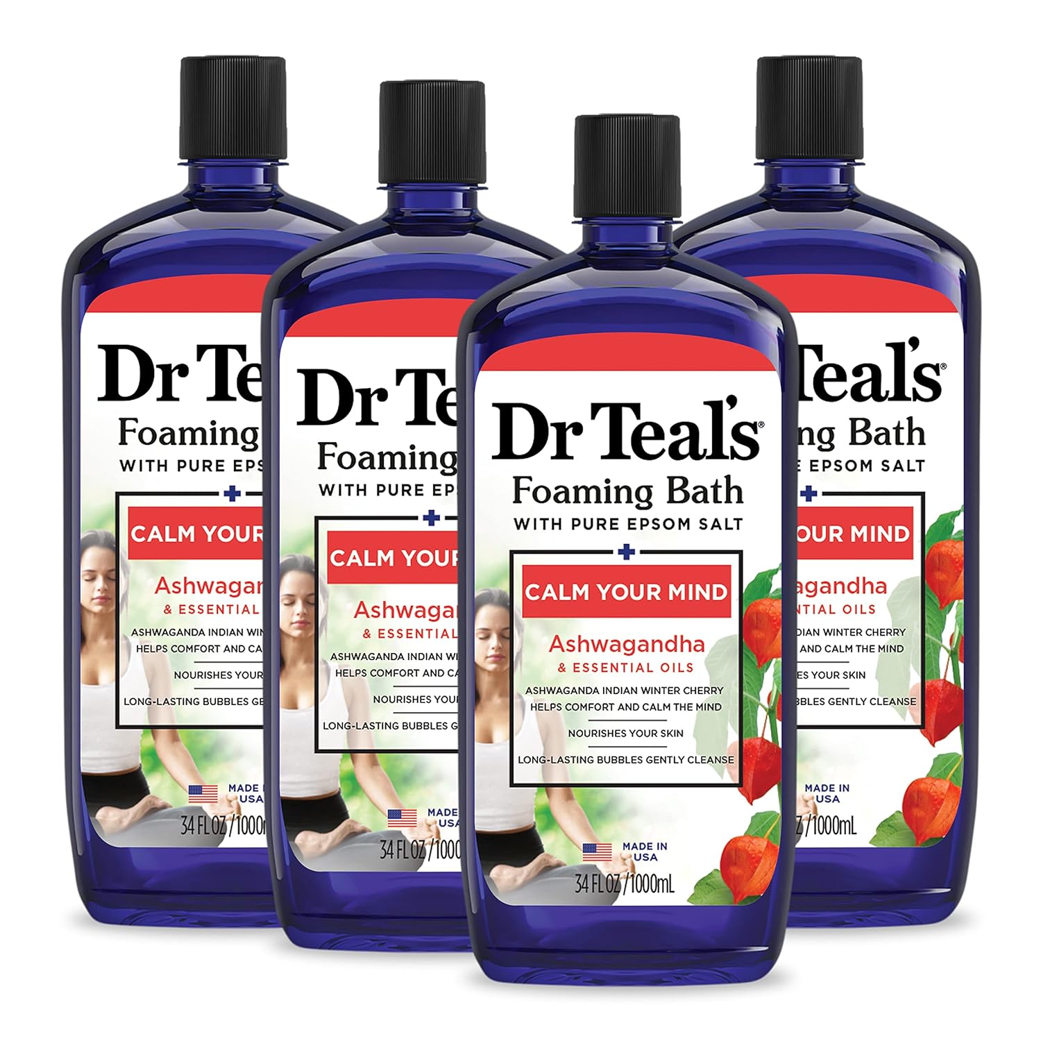 Dr Teal's Foaming Bath with Pure Epsom Salt, Shea Butter & Almond, 34 fl oz & Foaming Bath with Pure Epsom Salt, Ashwagandha, 34 fl oz