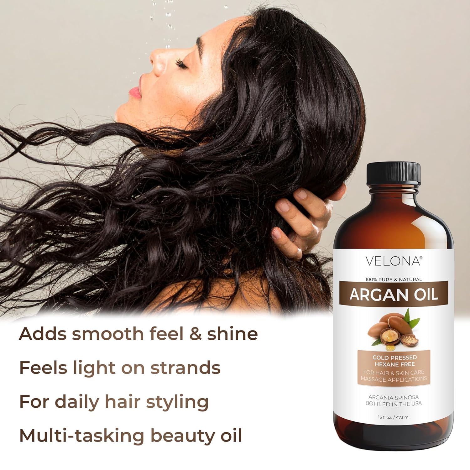 velona Argan Oil - 16 Fl Oz in Glass Bottle | 100% Pure and Natural | Morocco Oil | Skin, Body and Face Care | Nails Protector | Unrefined, Cold Pressed | Cap Kit