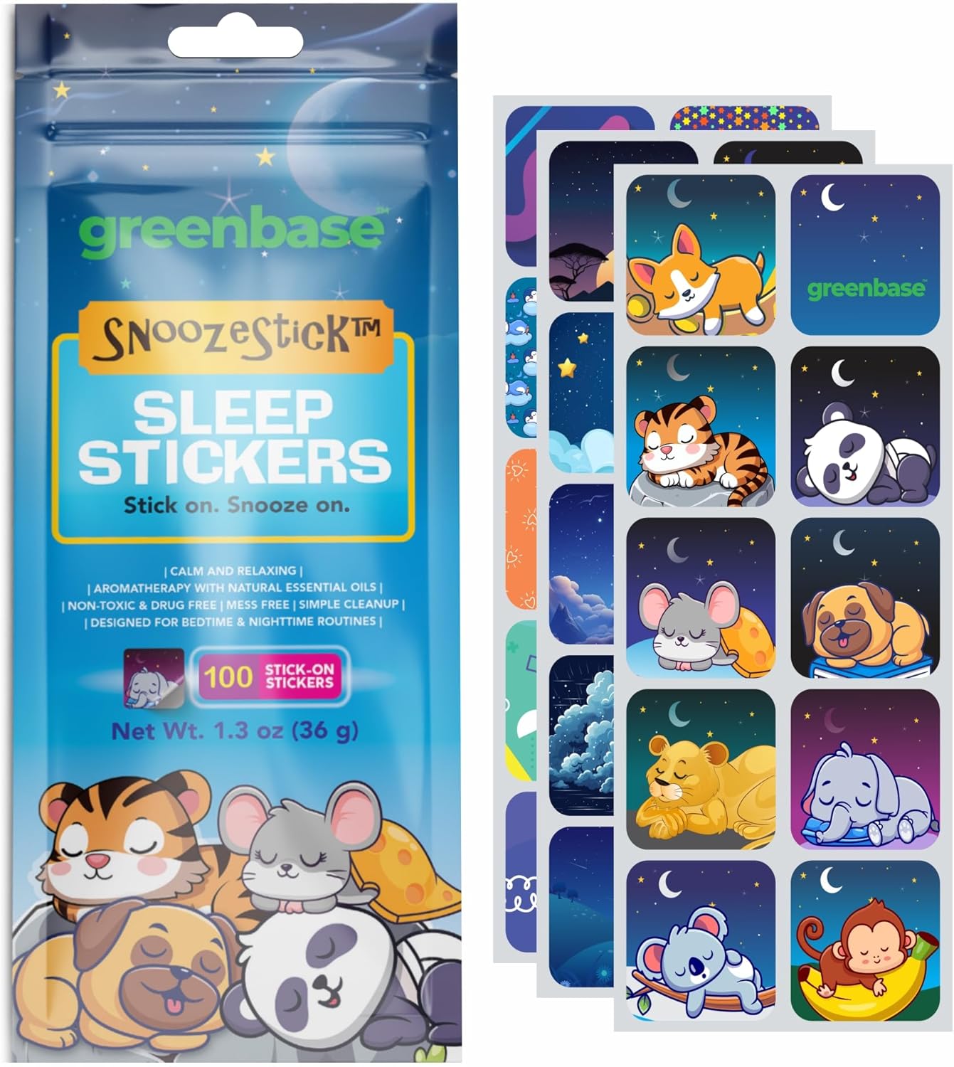 Sleep Stickers for Kids & Adults - 100 Travel Pack Aromatherapy Bedtime Stickers with Lavender, Sweet Orange & Cedarwood - Drug and Melatonin Free Stick-On Sleep Patches for Pillow, Clothing