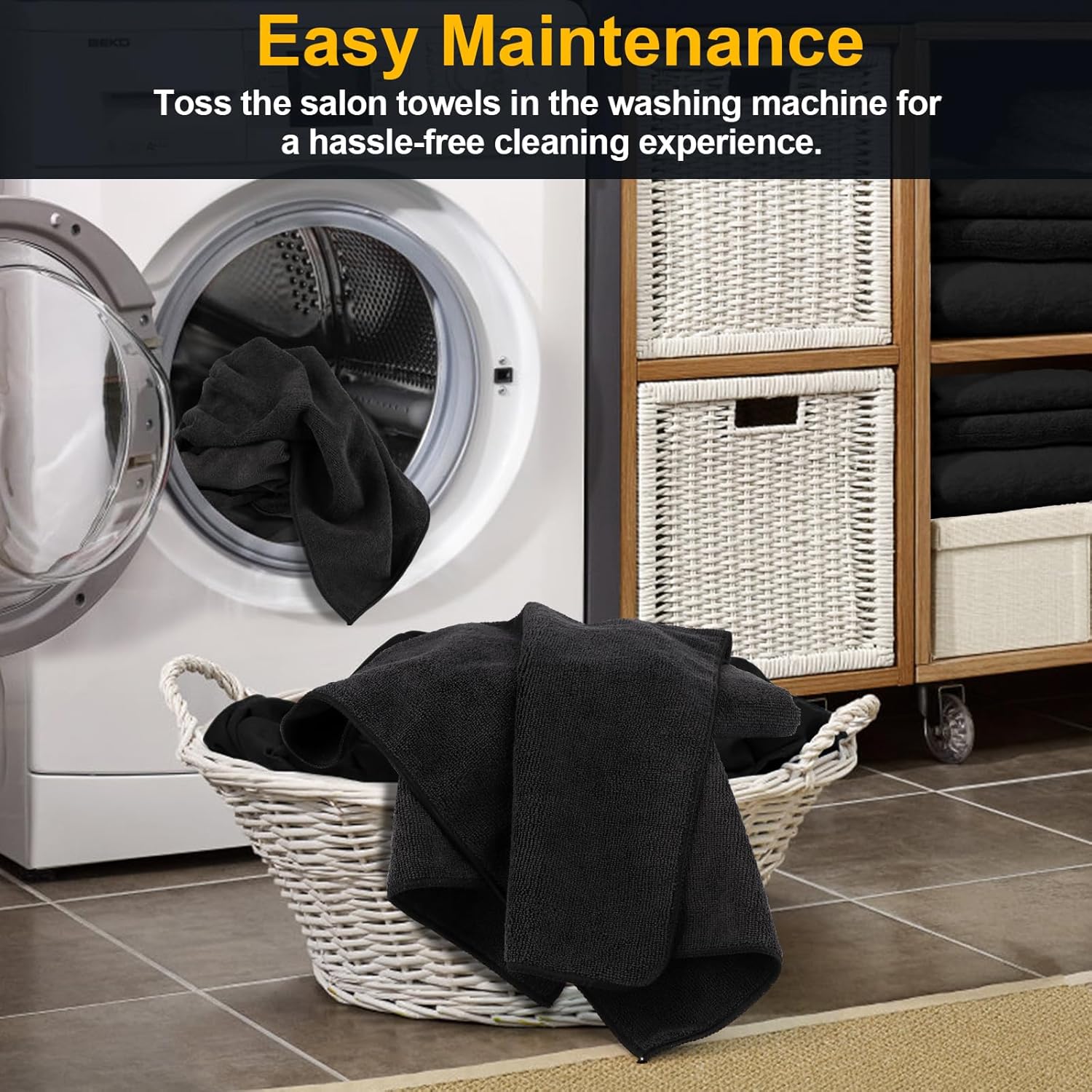 UNIMADE Salon Towels 24 Pack, Microfiber Barber Towels Bulk, (16x29 inches) Hair-Drying Cloth Super Soft Black Hand Cloth for Gym, Bath, Spa Use and Home Beauty Care(Not Bleach Proof)