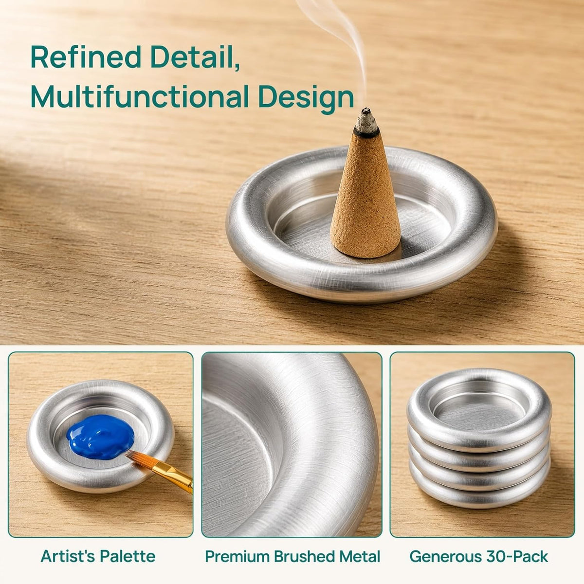 Lurrose 30 Pack Mini Metal Incense Holder Tray, Cone Incense Burner Plate