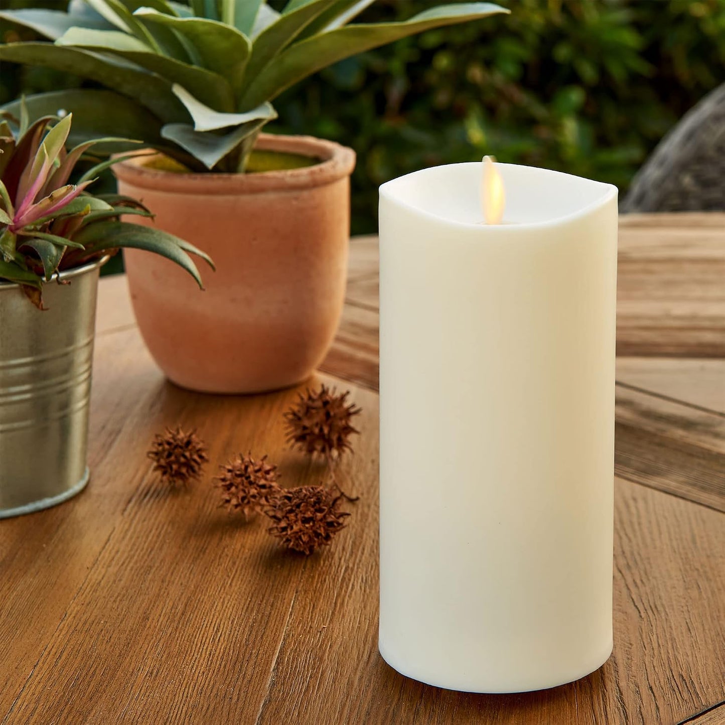 Luminara Realistic Artificial Moving Flame Outdoor Pillar Candle - Moving Flame LED Battery Operated Lights for Outside Christmas, Thanksgiving - Remote Ready - Remote Sold Separately - 3.25" x 8.5"