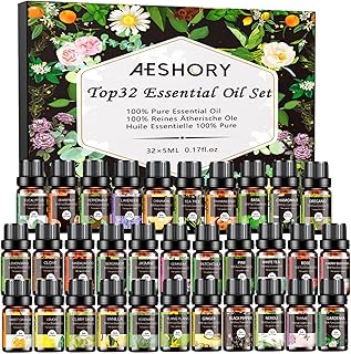 Essential Oils Set - 32x5ml Pure Aromatherapy Essential Oils Kit for Diffuser, Humidifier, Aromatherapy, Massage, Skin & Hair Care - Lavender, Tea Tree, Eucalyptus, Sandalwood, Peppermint, Rosemary