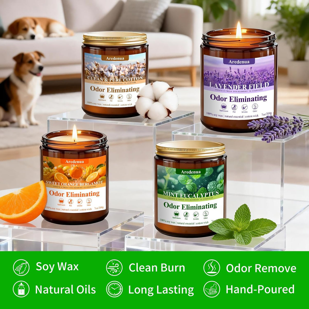 4-Pack Odor Eliminating Candles, 28 oz Soy Scented Candle