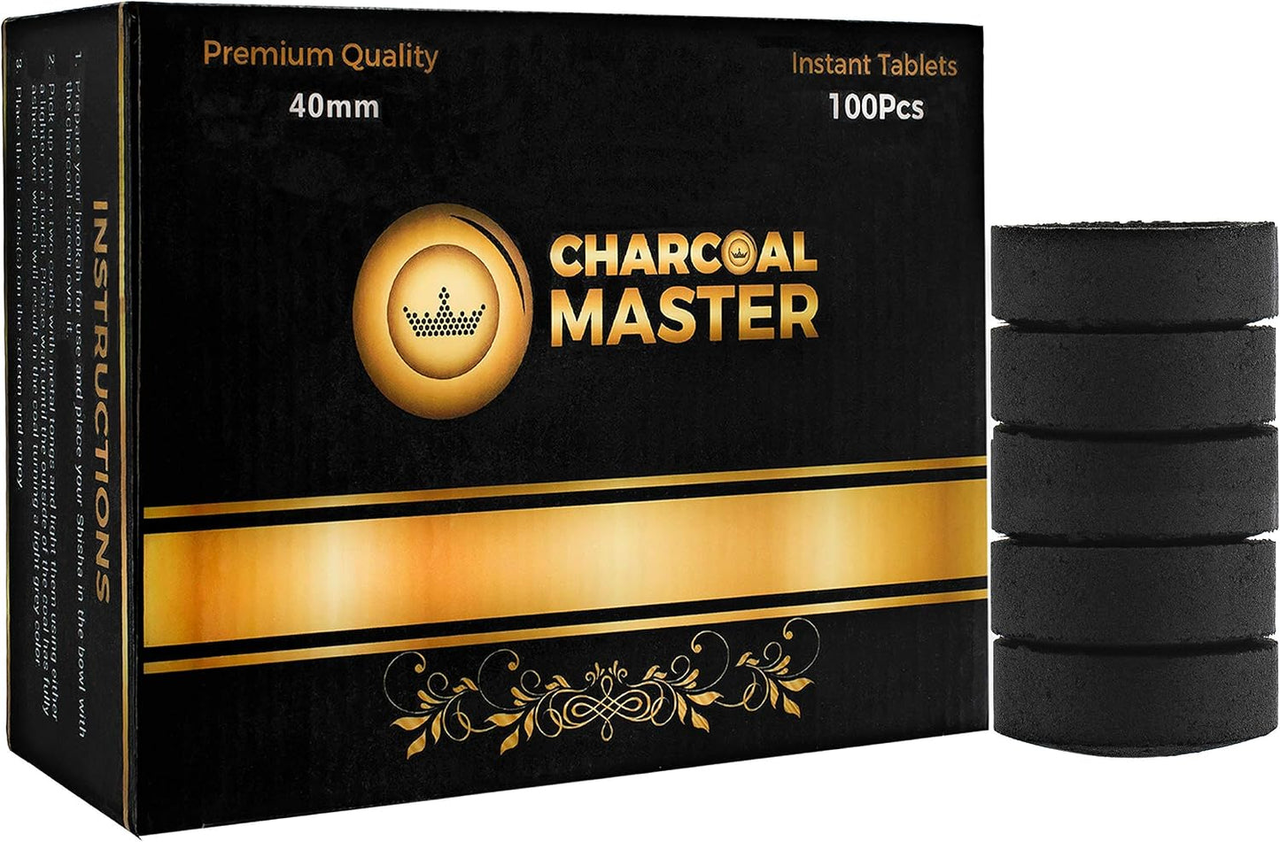 Coal Instant Light - Incense Charcoal Disks - Set of 100 Tablets - 40 mm Quick Light Briquettes - Natural, Slow Burn and Low Smoke (100)