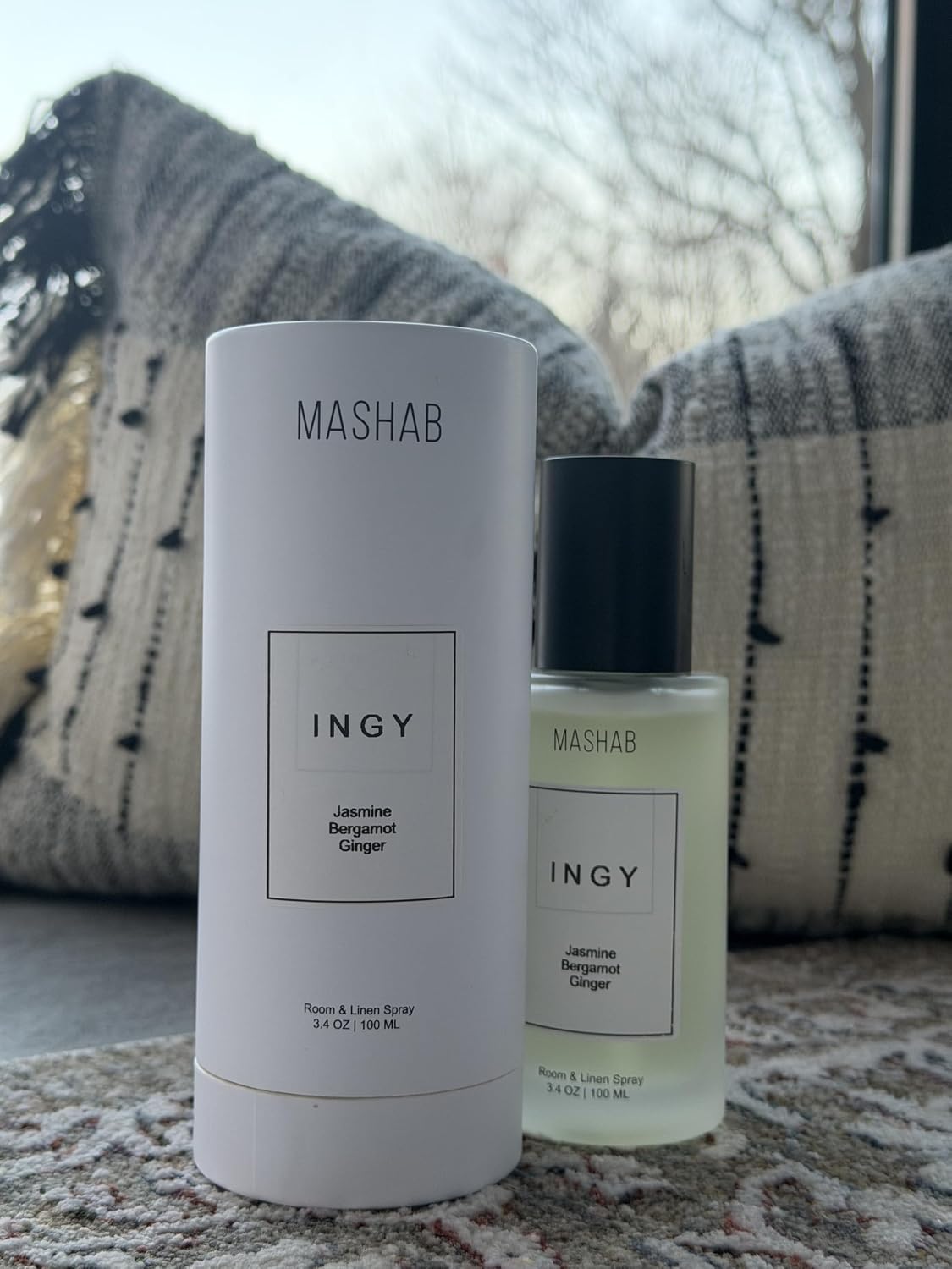INGY by MASHAB - All-Natural Jasmine, Bergamot & Ginger Luxury Linen & Room Spray | Nonalcohol Aromatic Mist | Premium Glass Bottle (100 mL) gift for Birthday Anniversary Valentines Day Mothers Day
