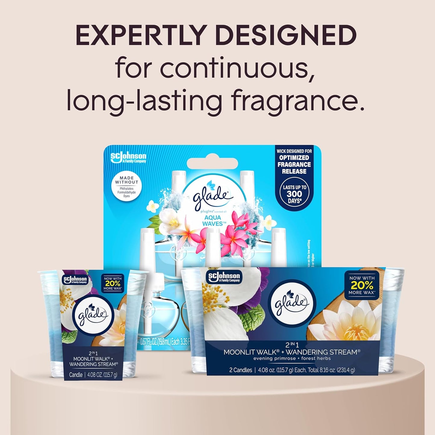 Glade 1-Wick 2in1 Scented Candle Jar, Moonlit Walk & Wandering Stream, Air Freshener Infused with Essential Oils, 4.08 Oz, 2 Count