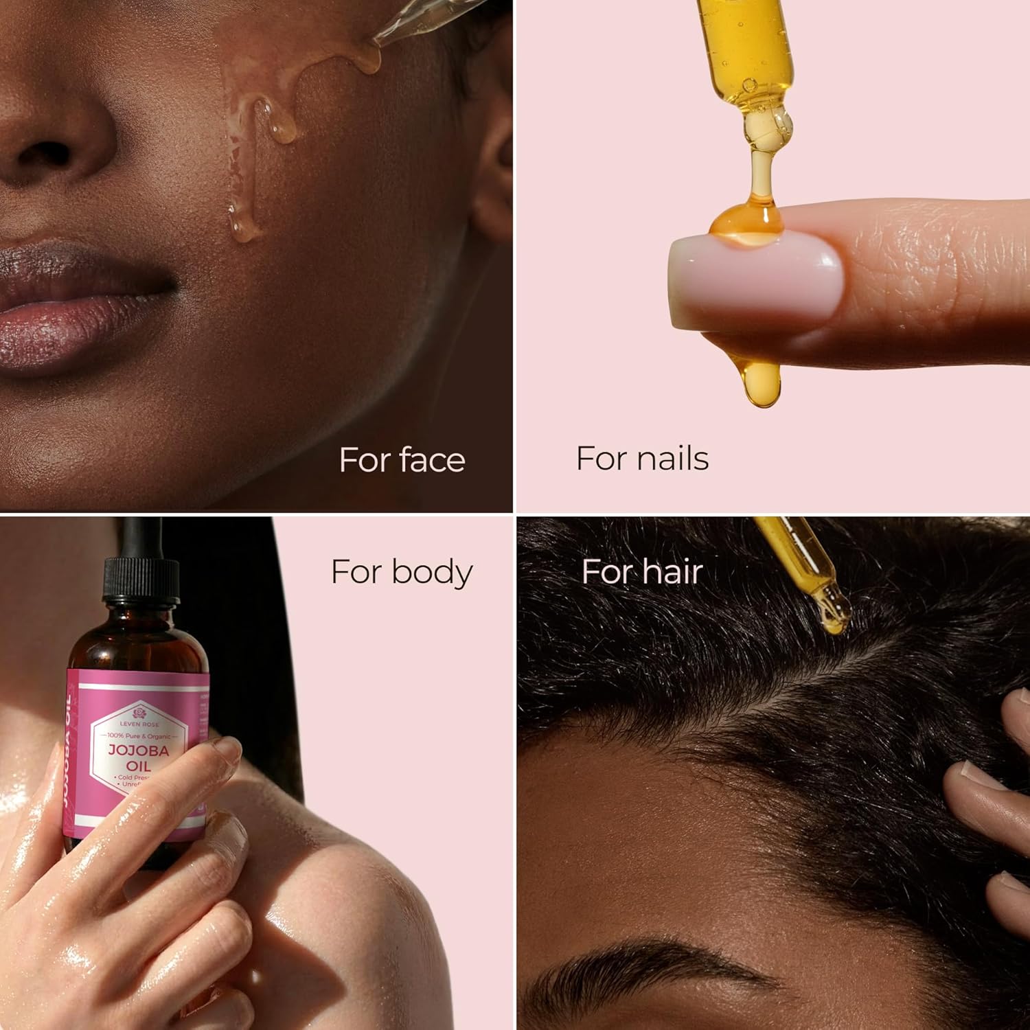 Leven Rose Jojoba Oil Organic, Pure Cold Pressed Carrier Oil, Natural Unrefined Moisturizer for Skin Hair and Nails 4 oz