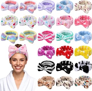 Molain 24 Pcs Spa Headband for Women Bow Hairband Adjustable Skincare Headbands Facial Head Wraps Soft Coral Fleece Makeup Headbands Bulk for Face Wash, Shower, Yoga & More