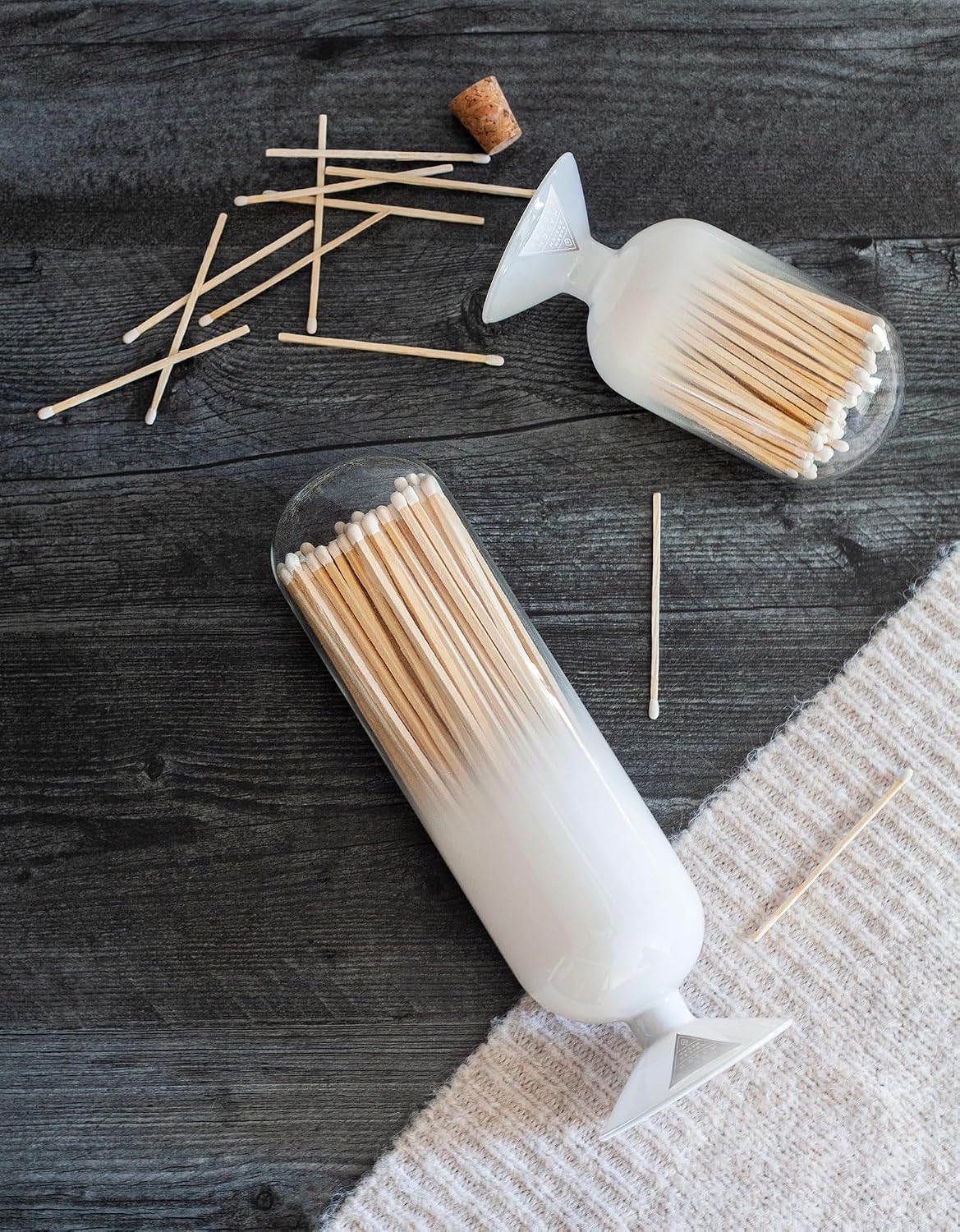 Skeem Cloud Match Cloche with Striker - White - Includes 120 Small Match Sticks - Perfect Fireplace Decor, Decorative Matches for Candles