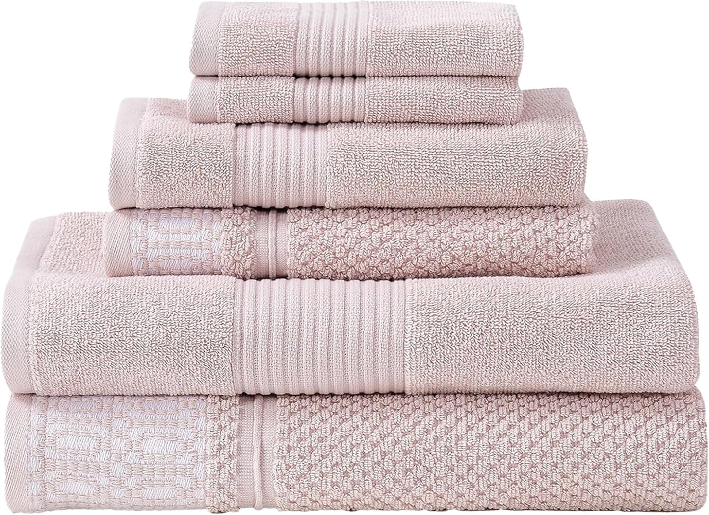 Modern Threads Astra 6-Piece 100% Cotton Towel Set – Jacquard Geometric Pattern – Includes 2 Bath Towels, 2 Hand Towels, 2 Washcloths – Absorbent, Quick Dry, Soft & Durable – Blush Pink