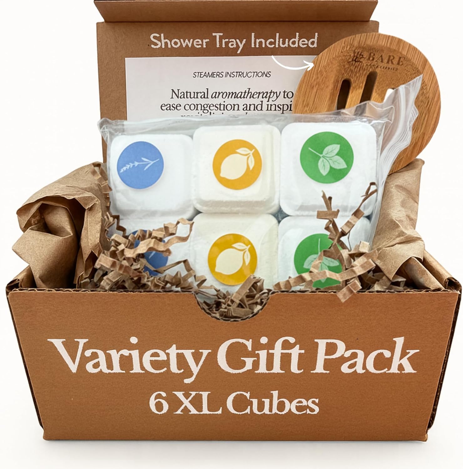 Bare Botanics Shower Steamers 6 XL Cubes w/ Tray - Intensely Aromatic with All Essential Oils & Natural Ingredients - 70% Bigger - Small-Batch Made in WI - Updated Gift Ready Packaging