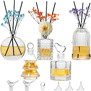 Gift Set-Glass Diffuser Bottles Set of 5 Reed Diffuser Bottle Clear Empty Decorative Bottles Vases Reeds Bulk DIY for Perfume Fragrance Home Office Desk Decoration Wedding Girl Women