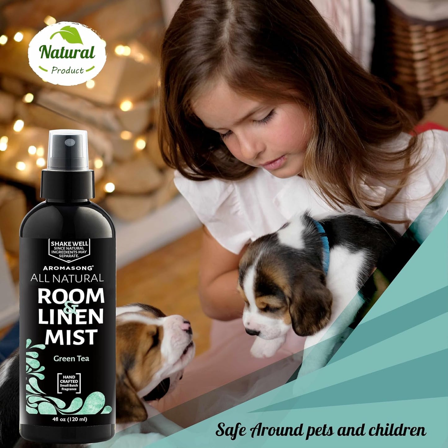 Aromasong All Natural Room & Linen Spray, Green Tea Scent, for Bedding, Sheets, Couches, Pillow, Fabric Freshener Spray for Bed Sheet, Odor Eliminator Air Freshener All Natural Fragrance Oil Spray.