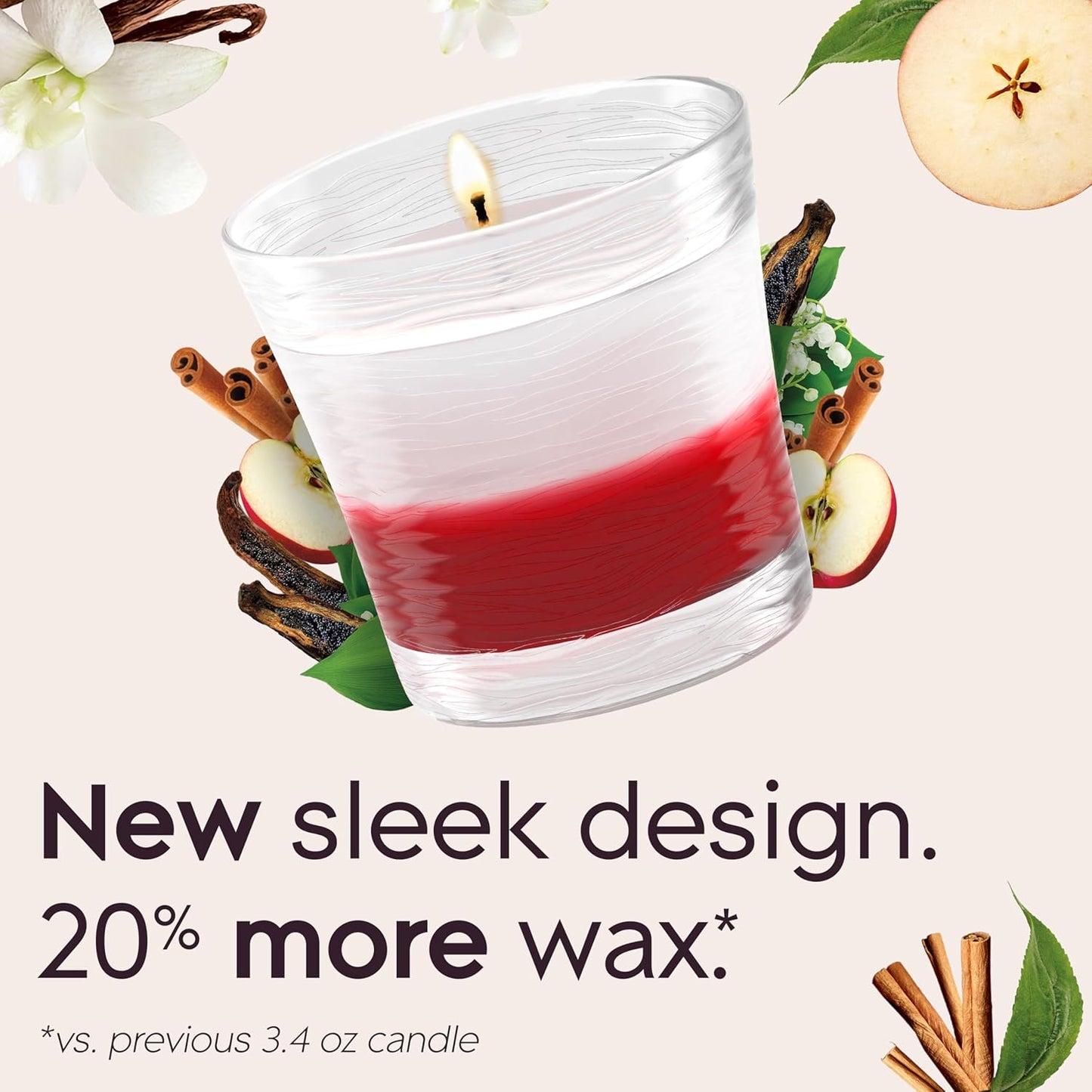 Glade 1-Wick 2in1 Scented Candle Jar, Sheer Vanilla Embrace & Apple Cinnamon, Air Freshener Infused with Essential Oils, 4.08 Oz, 2 Count