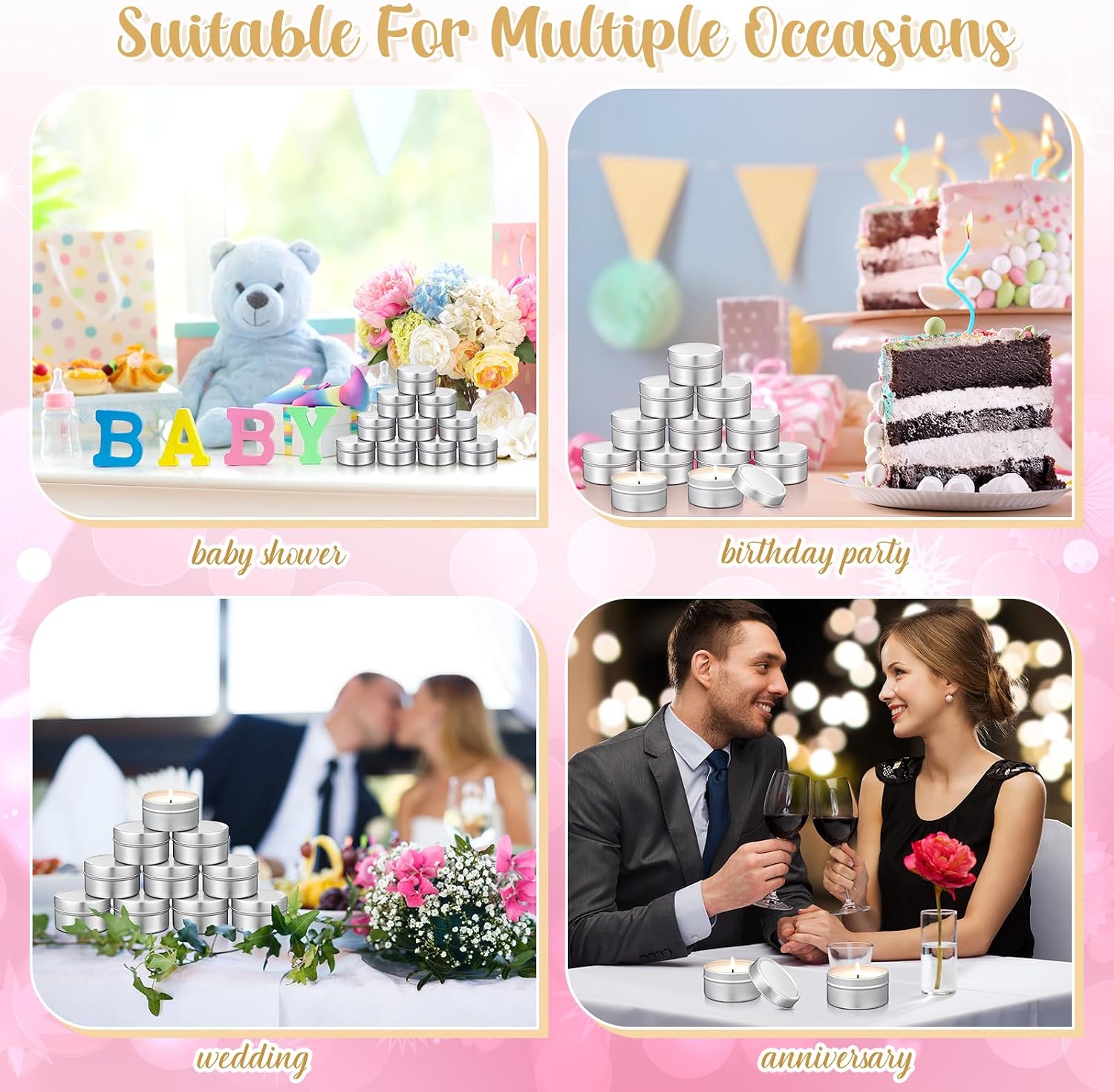 Conelist 24 Pcs Mini Candles Party Favors DIY Baby Shower Tealights Bulk Personalized Candle Tins with Lids Gifts for Guests Bridesmaid Wedding Birthday