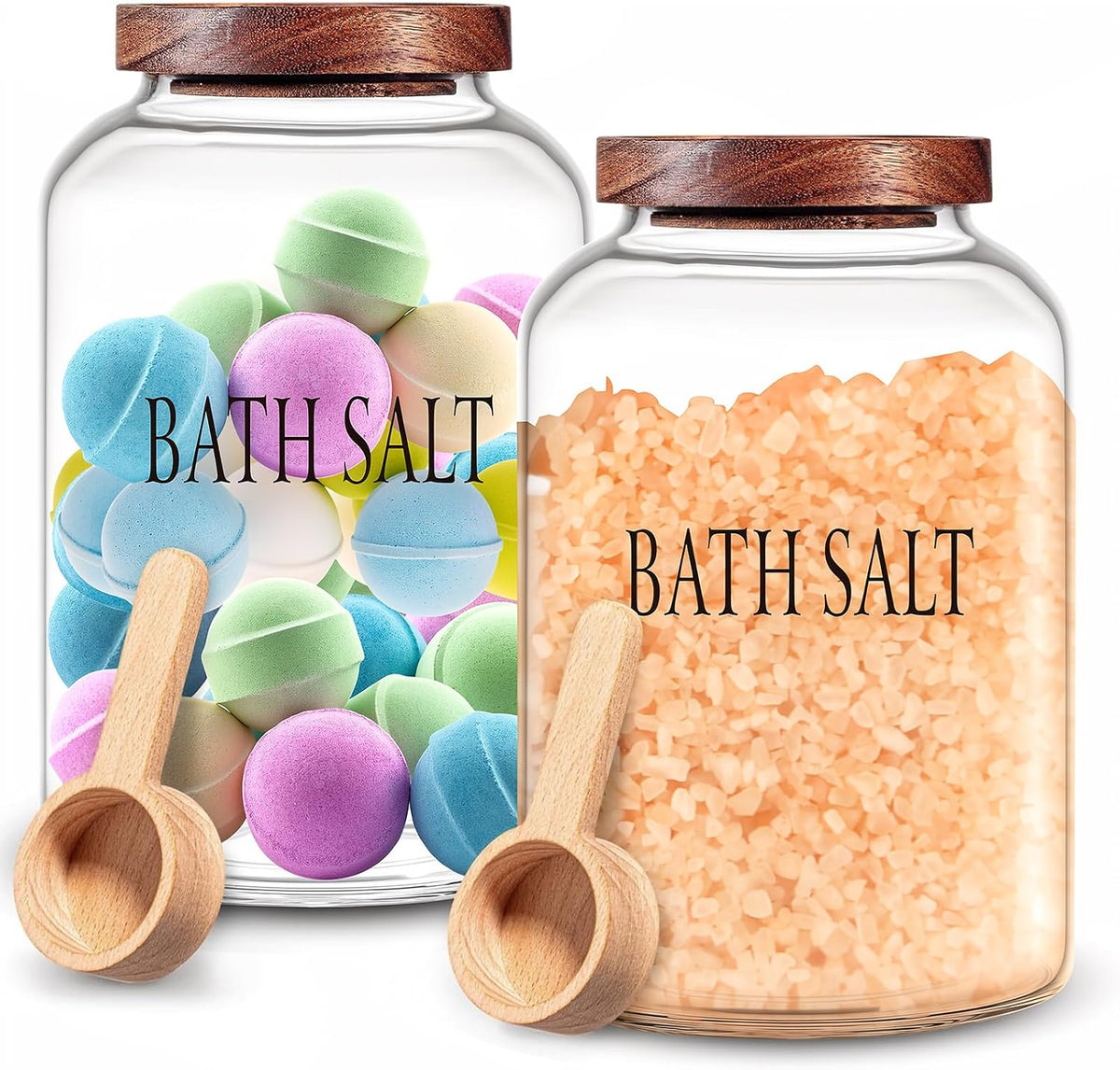 SiliFine 2 Sets 74 oz Glass Bath Salts Jar with Wooden Scoop and Lid