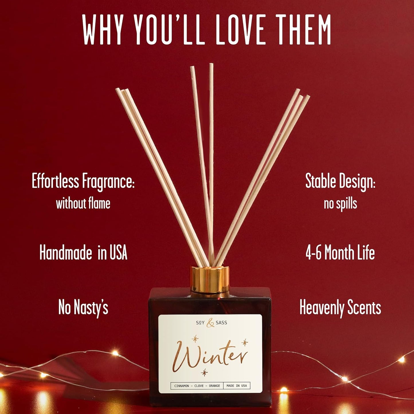 Winter Diffuser, Christmas Diffuser - w/Cinnamon, Clove & Orange I Infused w/Essential Oils I3.75 OZ Oil I Christmas Décor I Long-Lasting Scent Lasts 4-6 Month's I Made in The USA