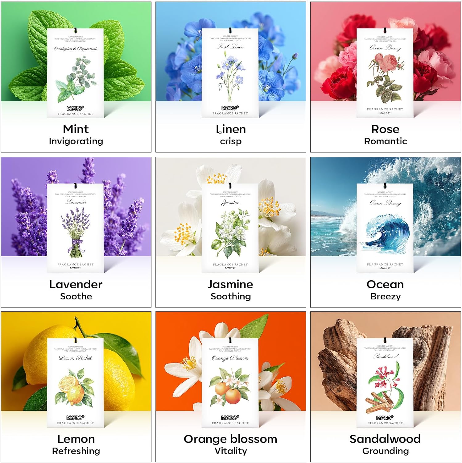 MYARO 12 Pack Jasmine Scented Sachets for Drawer, Closet & Small Spaces Air Freshener Bags, Odor Eliminator for Car, Shoes, Bathroom Home Fragrance Gift Set