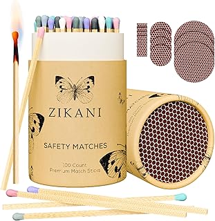 Rustic Charm Fancy Matches: 100 4-Inch Rainbow Tip Matches + Striker | Kiln-Dried Wooden Artisan Matchsticks for Decorative Cloche Jars, Fireplaces, and BBQ - 100 Count (Rainbow Tip)