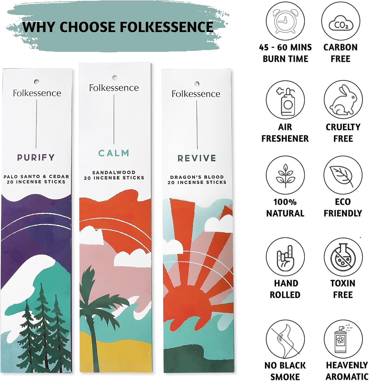 Folkulture Incense Sticks (120 Sticks) | Set of 6 Premium Incense For Calm, Aromatherapy, Daily Use| No Charcoal,Organic, Non Toxic, 45 Mins, Long Burning Lavender, Patchouli,Sandalwood Insence-Sticks