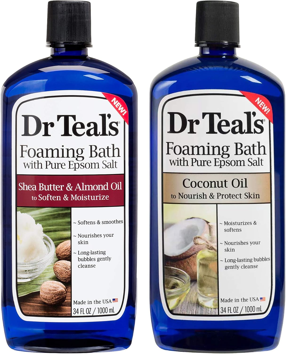 Dr Teal's Foaming Bath Variety Gift Set (2 Pack, 34oz Ea) - Soften & Moisturize Shea Butter & Almond Oil, Nourish & Protect Coconut Oil - Essential Oils Blended with Pure Epsom Salt - At Home Spa Kit