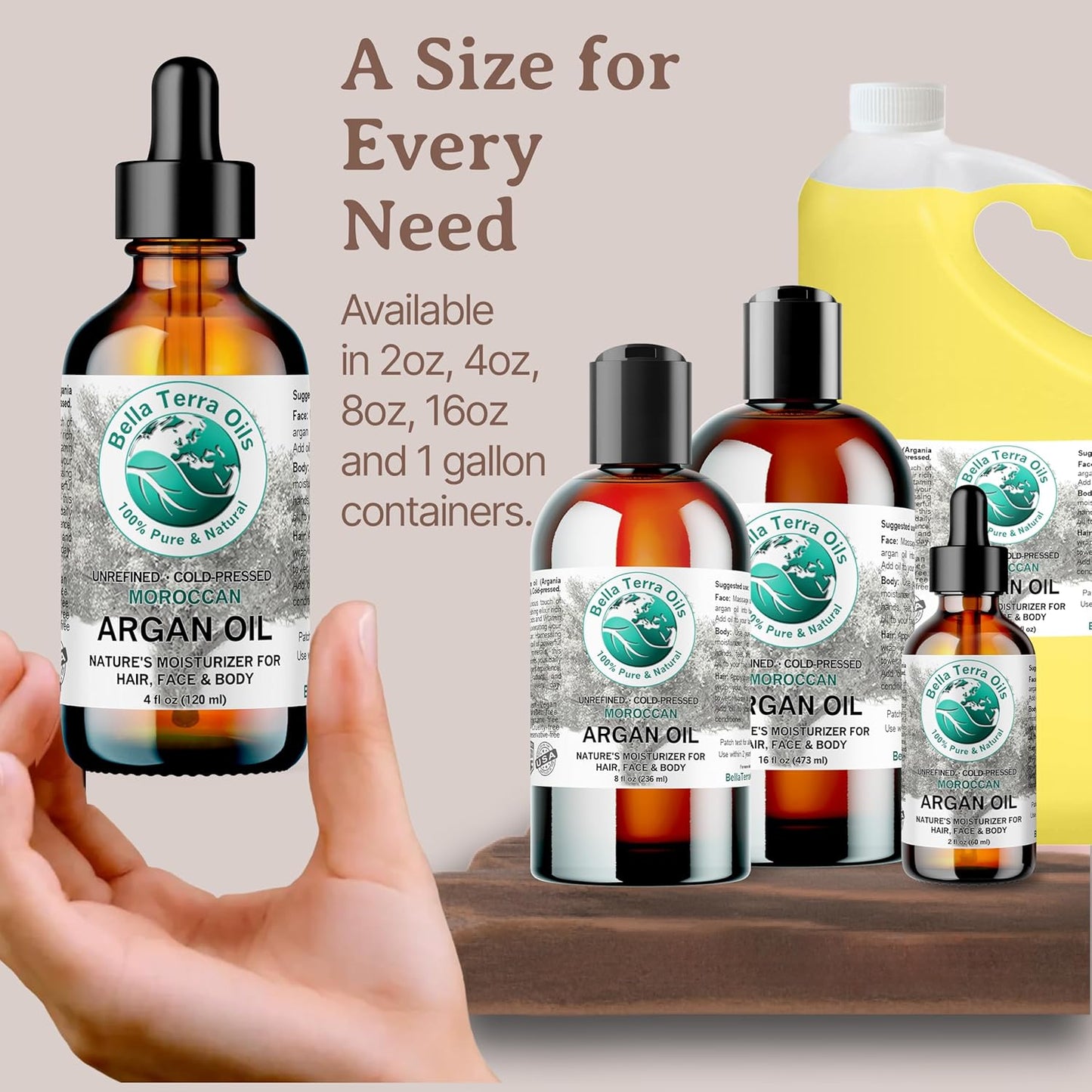 Bella Terra Oils - Argan Oil 8 oz - Pure Moroccan Elixir, Enhances Shine in Hair, Deeply Nourishes Skin, Perfect Oil for Curly Hair