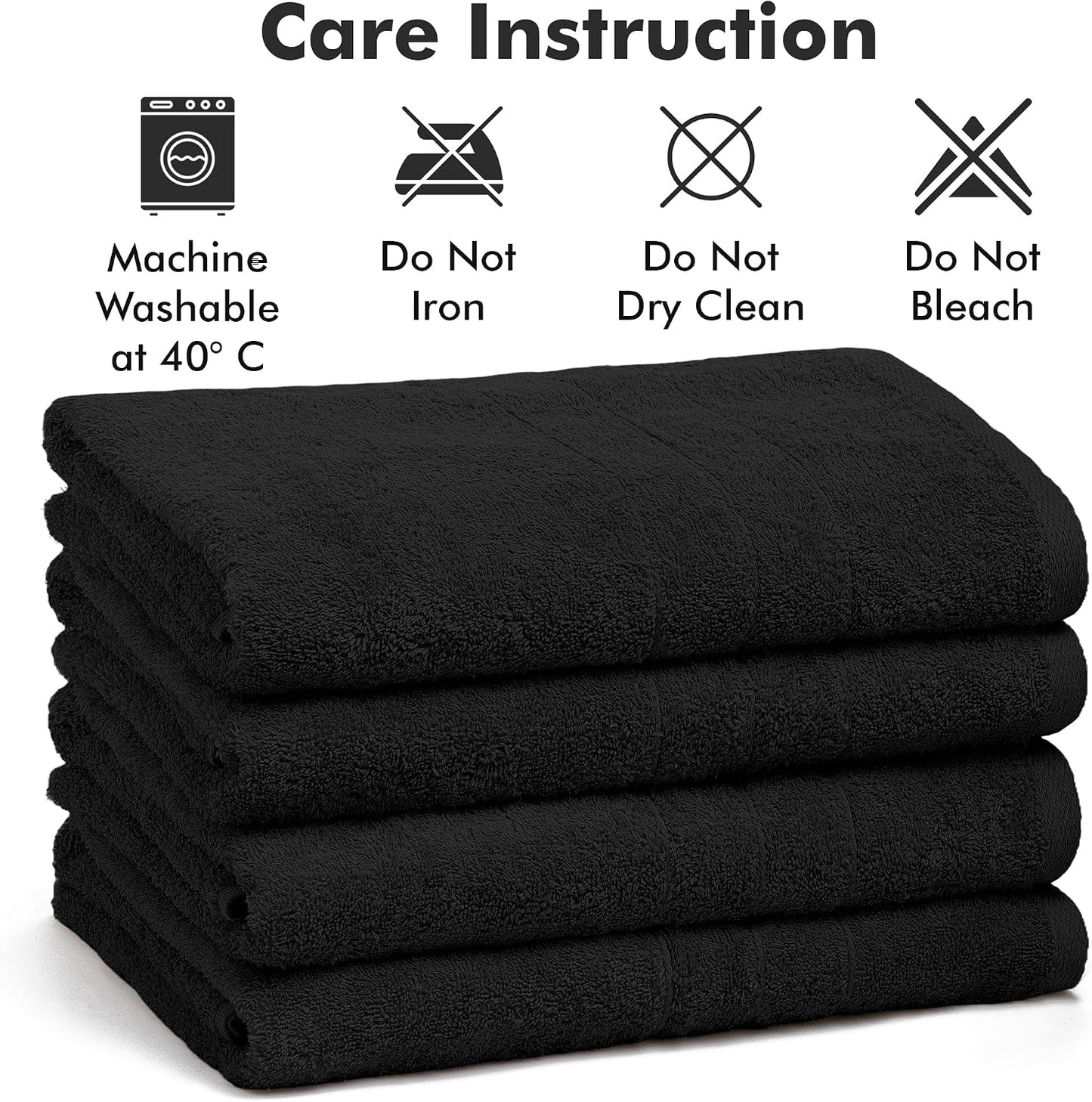 Bath Towels Set of 4 – 100% Ring Spun Cotton Black Extra Large Towels for Bathroom, Spa Use (55x28 in) – 550 GSM Super Soft and Quick Dry Large Bath Sheets for Adults