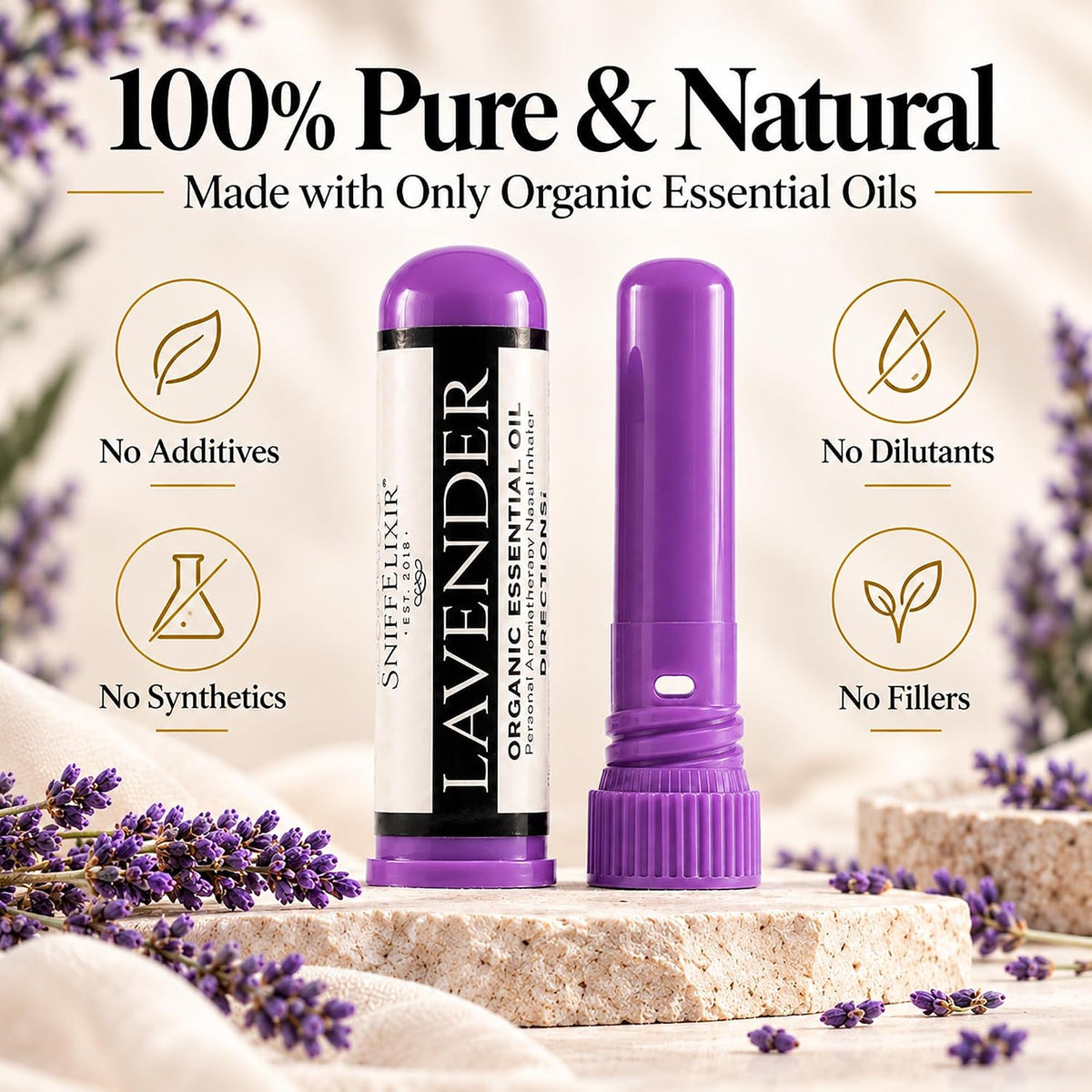 Lavender Essential Oil Aromatherapy Nasal Stick Vapor Inhaler for Sleep Aid