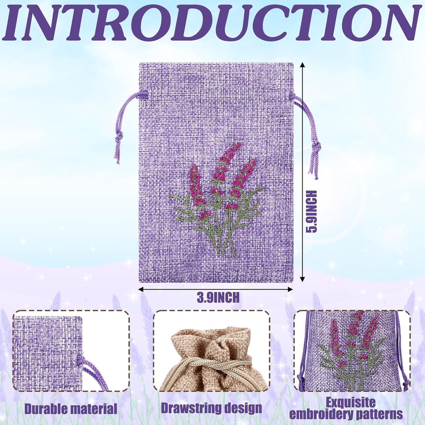 30 Pcs Embroidered Lavender Sachet Bags 5.7 x 4.1 Inches Sachet Empty Bags Small Drawstring Lavender Jute Pouch for Spice Jewelry Wedding Favor Bag Car Decorations