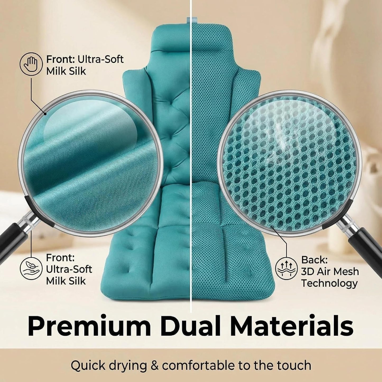Full Body Bath Pillow for Bathtub, Thick & Luxury Bathtub Cushion with 144 Suction Cups, Bathtub Pillows for Head & Neck, Back Support, Ideal Bath Accessories for Gifts Spa, Soaking, Tub (Blue)