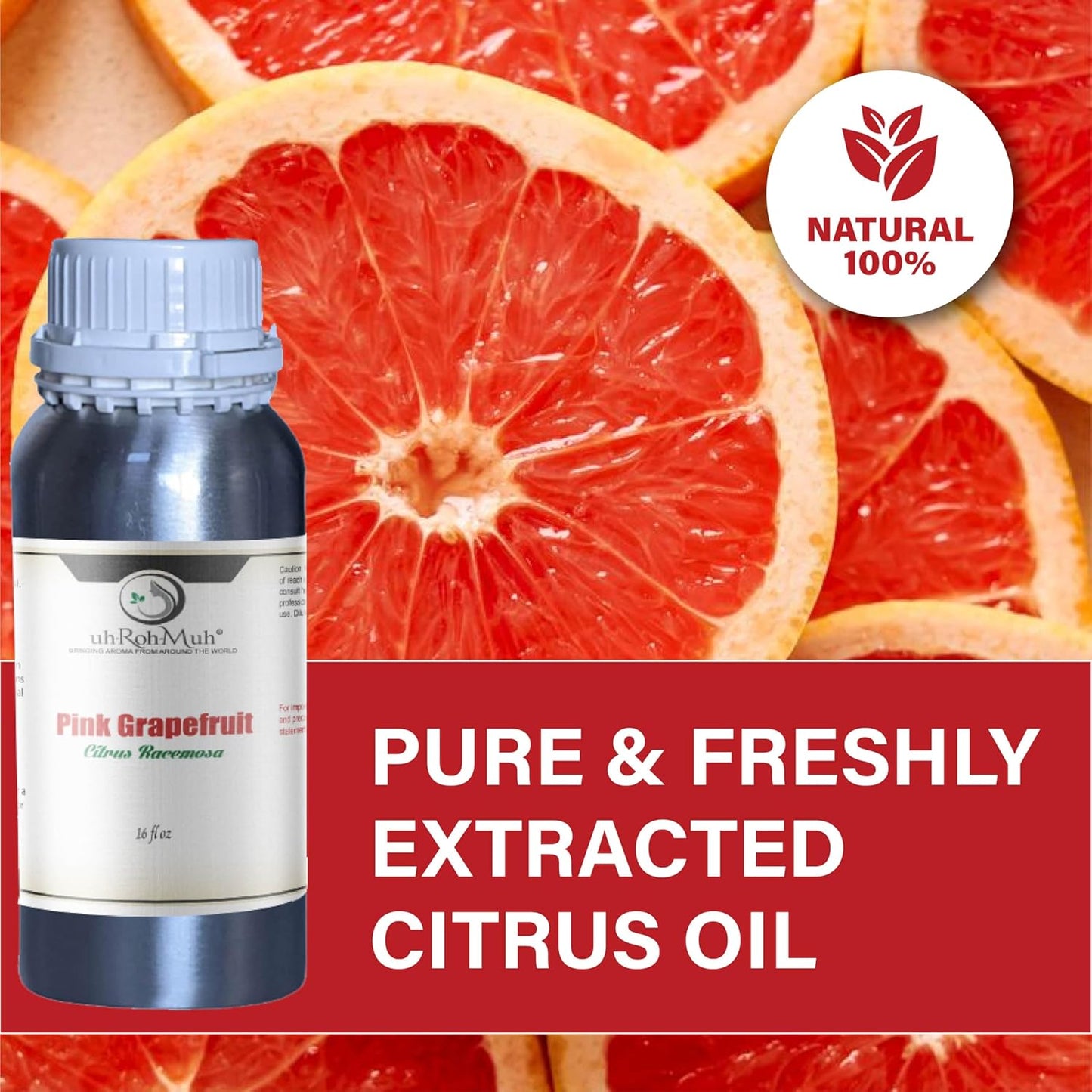 Pink Grapefruit Essential Oil Cold Pressed Citrus Paradisi Peel Oil Fresh Citrus Aroma Top Note Essential Oil for Aromatherapy Diffuser Skincare Haircare and Natural DIY Cosmetic Blends - 16 Fl Oz