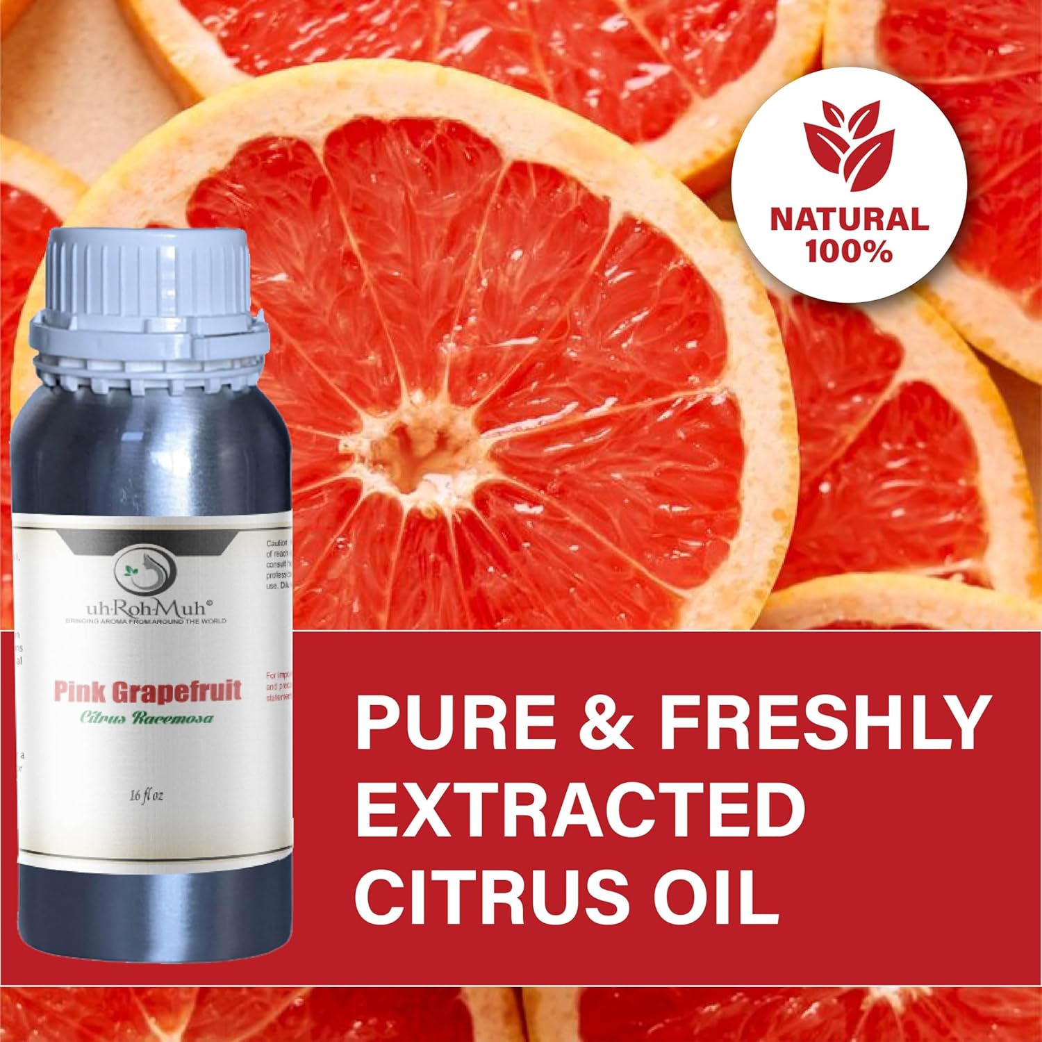 Pink Grapefruit Essential Oil Cold Pressed Citrus Paradisi Peel Oil Fresh Citrus Aroma Top Note Essential Oil for Aromatherapy Diffuser Skincare Haircare and Natural DIY Cosmetic Blends - 16 Fl Oz