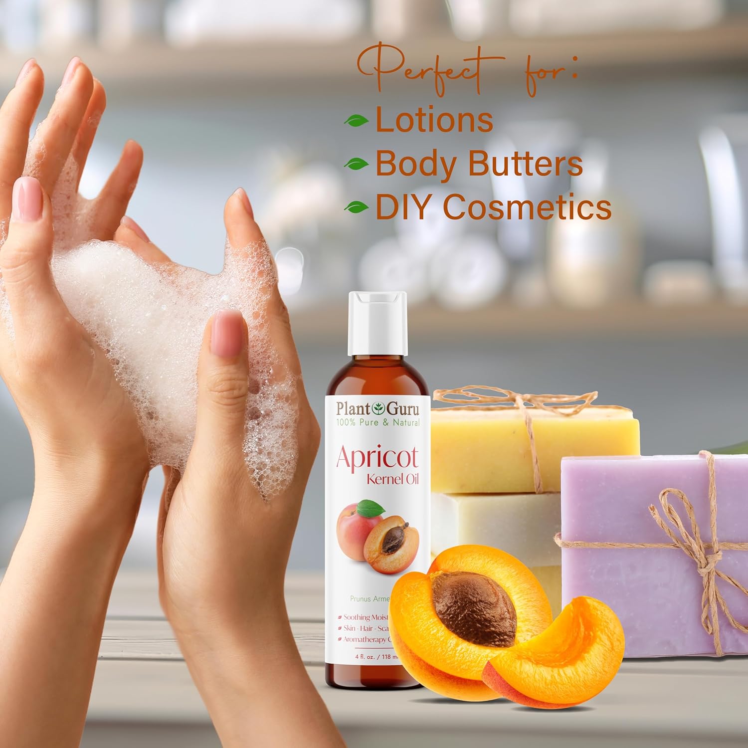 Apricot Kernel Oil 16 fl. oz. Cold Pressed 100% Pure Natural Carrier - Skin, Face, Body And Hair Growth Moisturizer. Great For DIY Cream, Lotions and Lip balm.