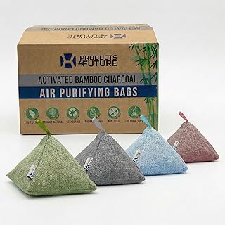 4 pack Naturally Activated Bamboo Charcoal Air Purifying Bags | Natural Home Deodorizer Bag | Charcoal Bag Odor Absorber For Pets | Odor Eliminator & Moisture Absorber Air Freshener Bag (200g Pyramid)