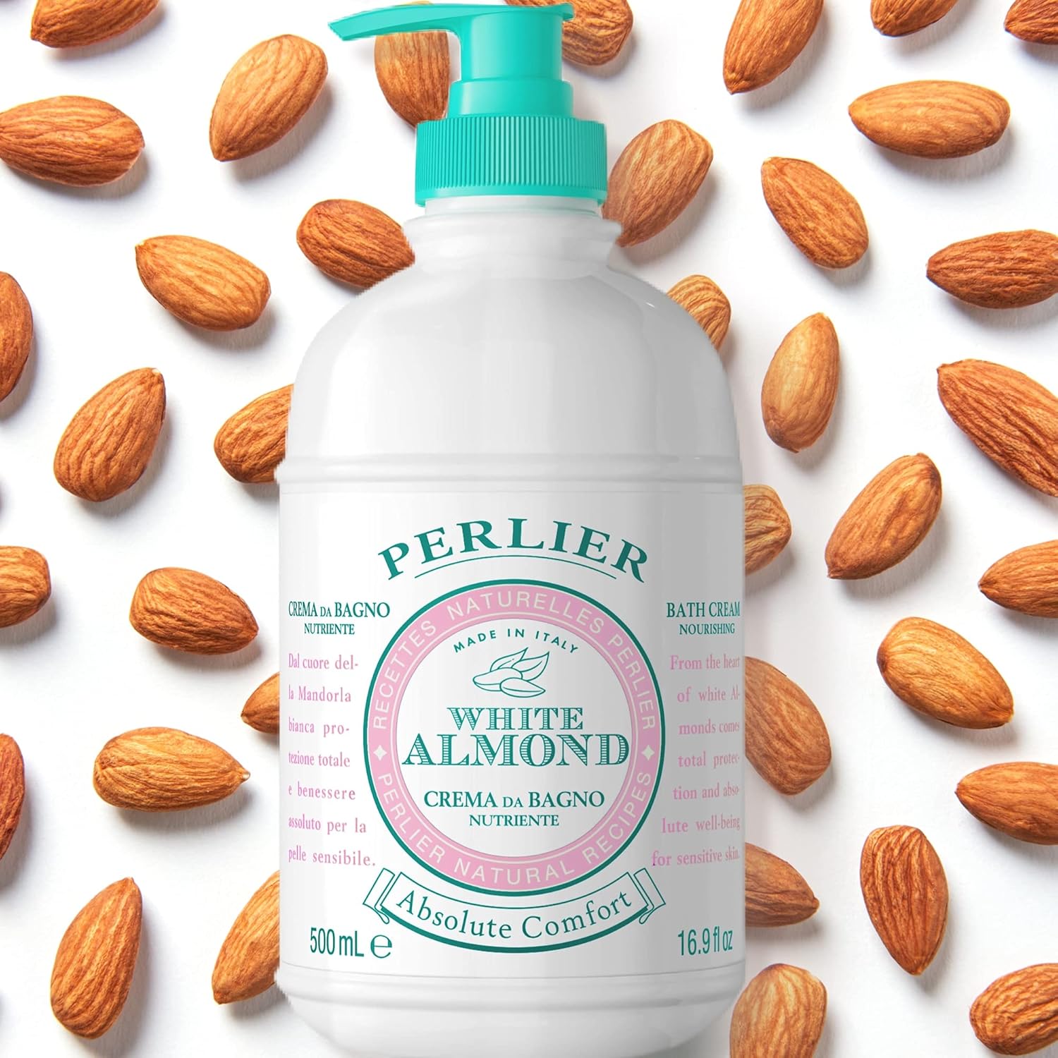Perlier White Almond Shower & Bath Cream - Nourishing & Soothing Luxury Bath Cream Made with Almond Oil for Deep Moisturization and Hydration (16.9 Fluid Oz.)