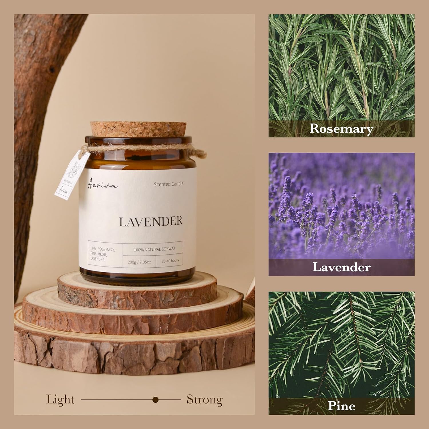 Scented Candle, 7.05 oz Lavender Aromatherapy Candle, Natural Soy Wax with Wooden Wick, Candles for Home Scented, Stress Relief Amber Jar Candle Gifts