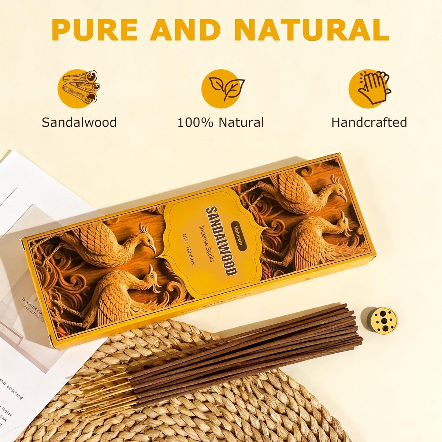 Incense Sticks Sandalwood Traditional Natural Inciensos Aromaticos para La Casa Great for Meditation and Stress Relief 120 Sticks