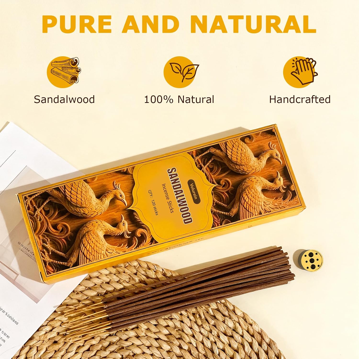 Incense Sticks Sandalwood Traditional Natural Inciensos Aromaticos para La Casa Great for Meditation and Stress Relief 120 Sticks